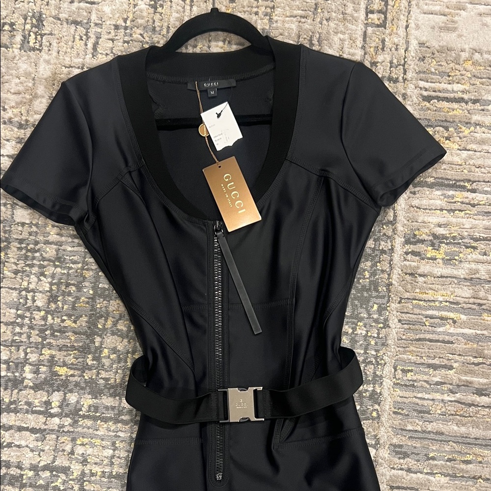 Gucci Black Zippered Dress with Neoprene Logo Belt